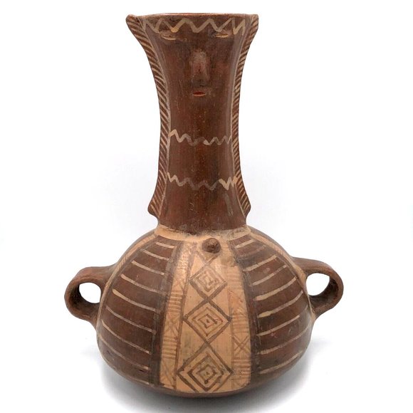 P. Millar P. Signed Chile Clay Pottery Vase w/ Handles Figural Face Folk Art 10" - Picture 1 of 8